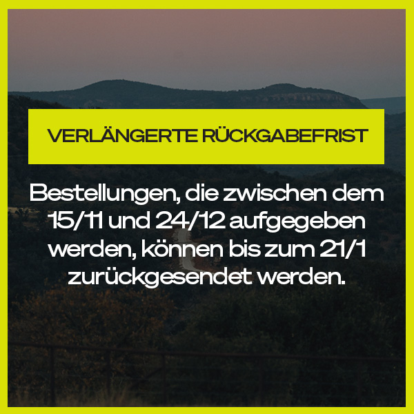 Generic image with inspirational image on top showing mountains, with a message under it stating extended returns.